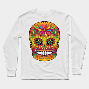 Sugar Skull Orange Long Sleeve T-Shirt